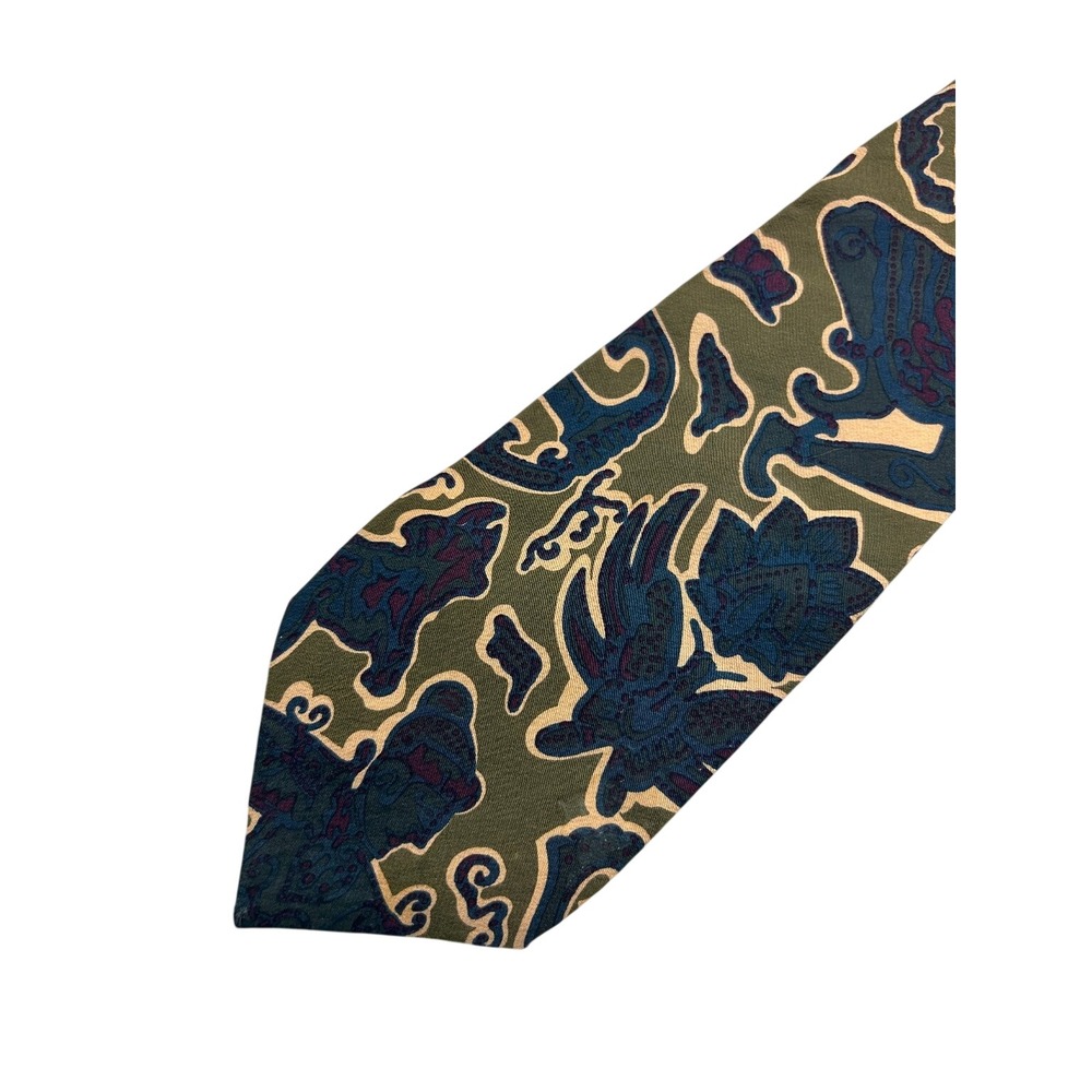 Christian Dior Monsieur Silk Tie Olive Burgundy Paisley Dark Academia Italy